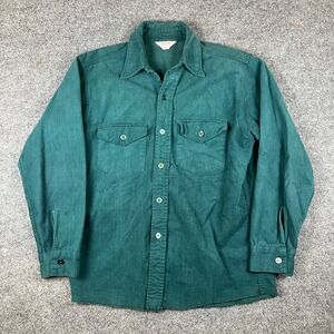 Vintage Frostproof Shirt Mens 16 Large Blue Green Chamois Sanforized 60s 70s
